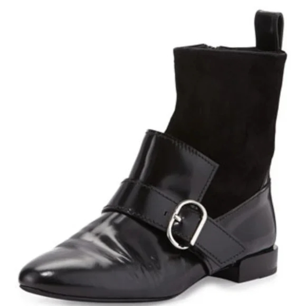 3.1 Phillip Lim Louie Patent Black Leather Suede Loafer Buckle Heeled Boots 10